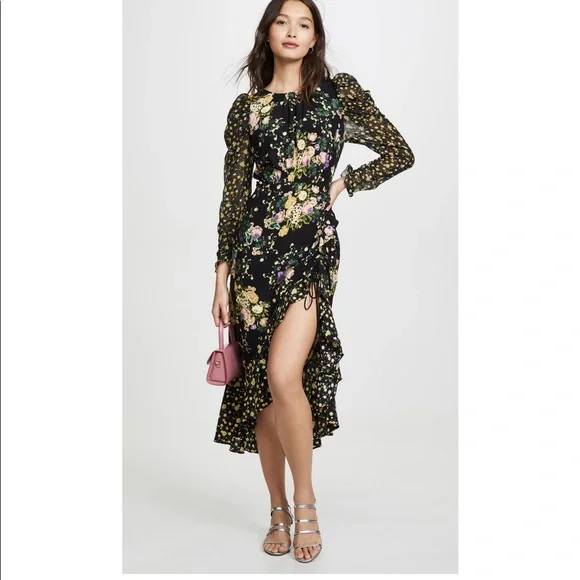 ross midi dress For Love & Lemons Ross Long-sleeve Midi Dress Size XS October Floral #2D455